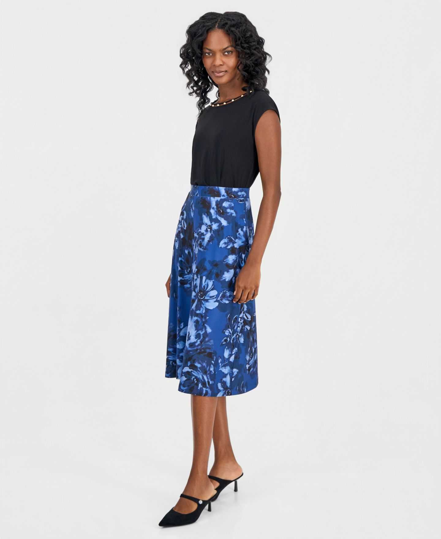Женская юбка Kasper Printed Pull-On A-Line Midi, цвет: Синий ночной разноцветный — фото 6