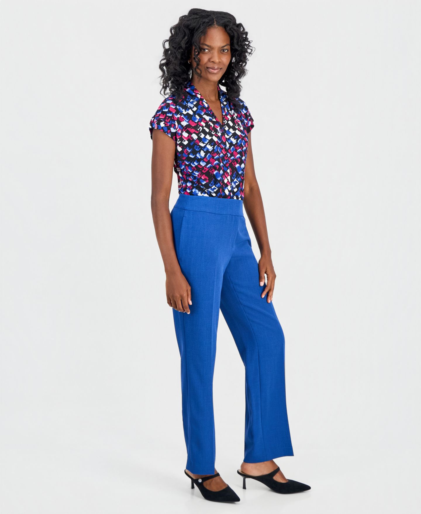 Женские брюки Kasper Ava Straight-Leg Press-Pleat Pants, Regular & Petite, цвет: Синий ночной — фото 3