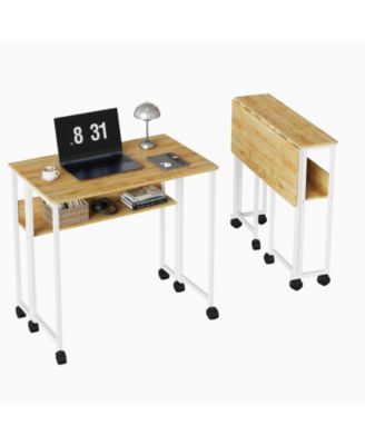 Folding Desk Small Rolling Desk with Storage Shelf,24.8 Inch Foldable Computer Table with Wheels,Portable Office Desk for Small Space SofaTable