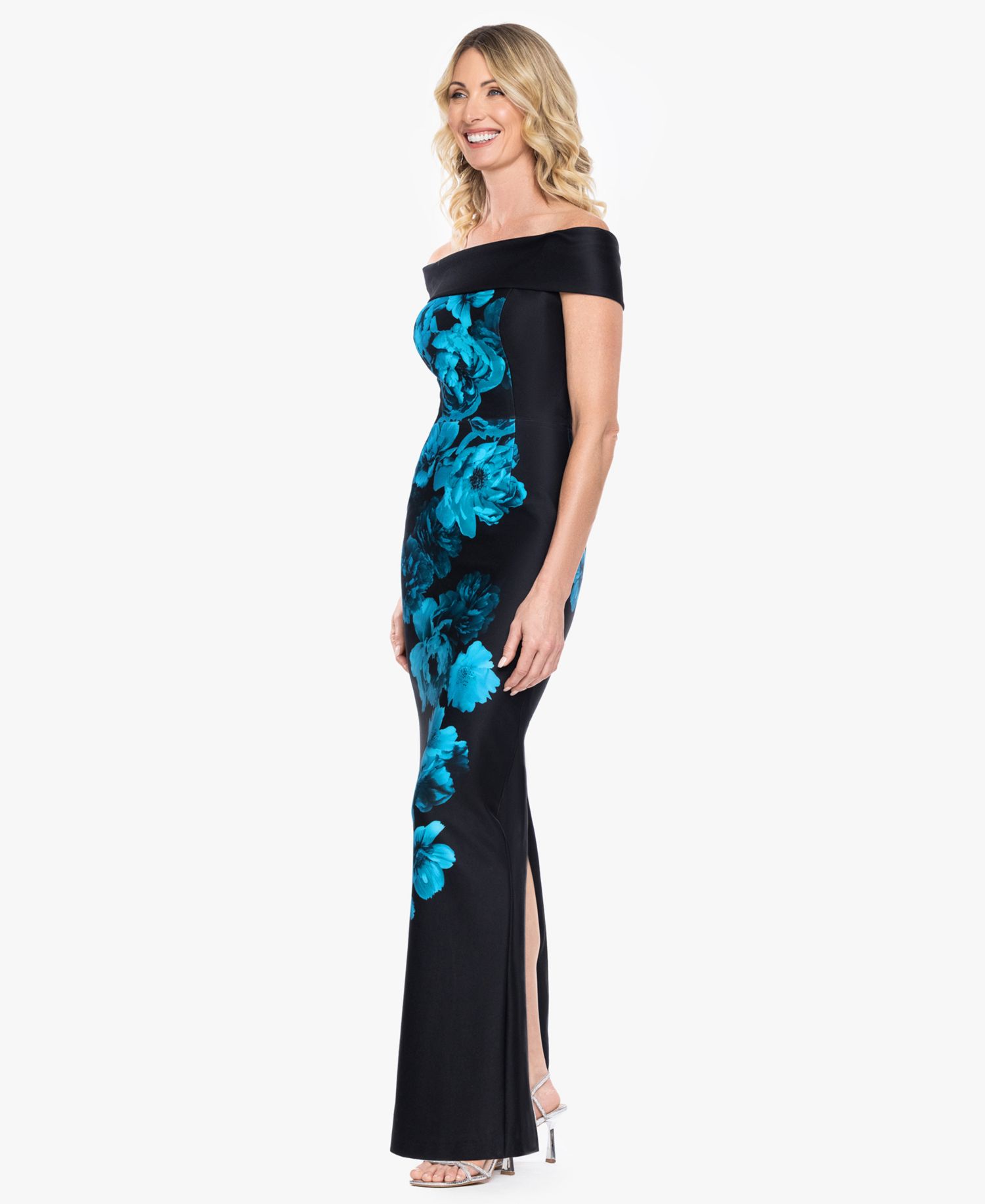 Women's Strapless Off-The-Shoulder Floral Column Gown