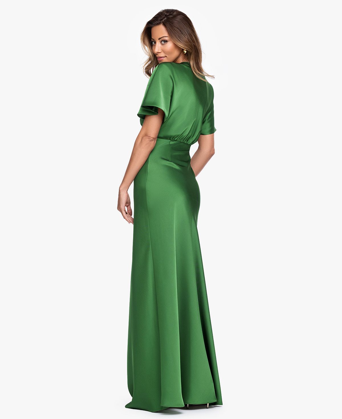 Betsy & Adam Women's V-Neck Flutter-Sleeve Gown view 5 — MAYCSS fashion products