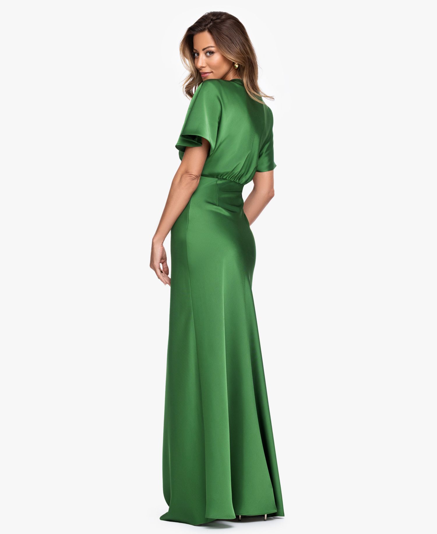 Women's V-Neck Flutter-Sleeve Gown