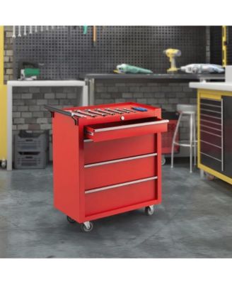 4-Drawer Portable Tool Storage Cart, Rolling Tool Chest Cabinet, Lockable Toolbox Organizer