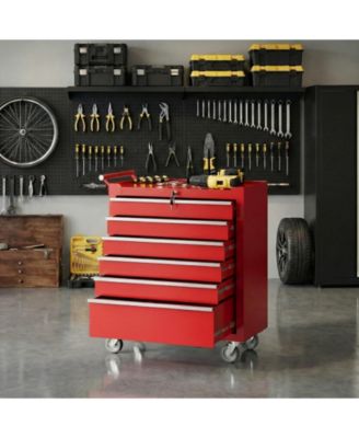6-Drawer Portable Tool Storage Cart, Rolling Tool Chest Cabinet, Lockable Toolbox Organizer, Red