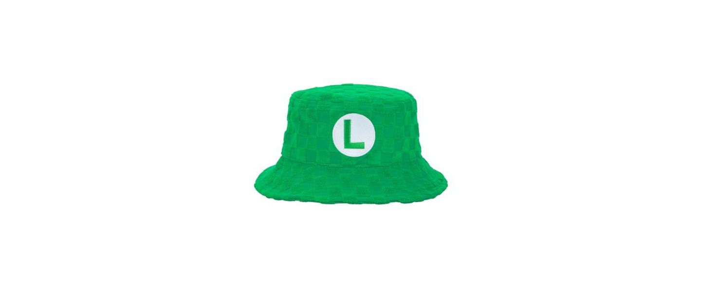Мужская панама SUPER MARIO Bros Luigi Logo Green Checkered Bucket Hat — фото 8