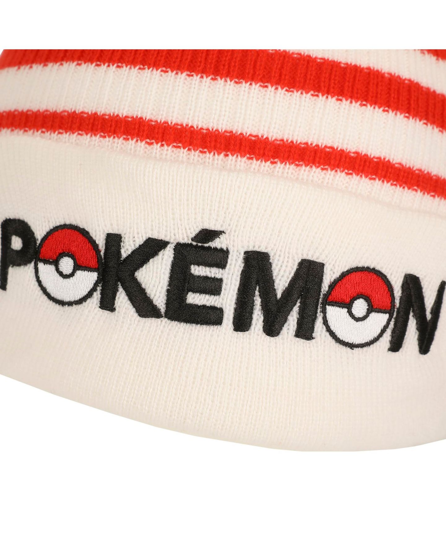 Мужская шапка Pokemon Pokeball Plush Pom, Red And White Stripes Cuff Beanie — фото 11