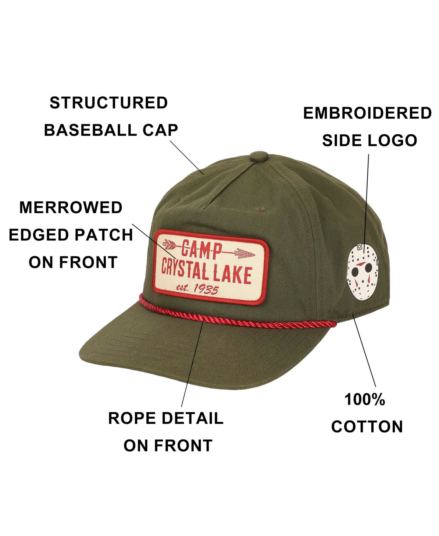 Мужская кепка Friday The 13th Camp Crystal Lake Badge Green Retro Grandpa Snapback Hat, цвет: Зелёный — фото 5