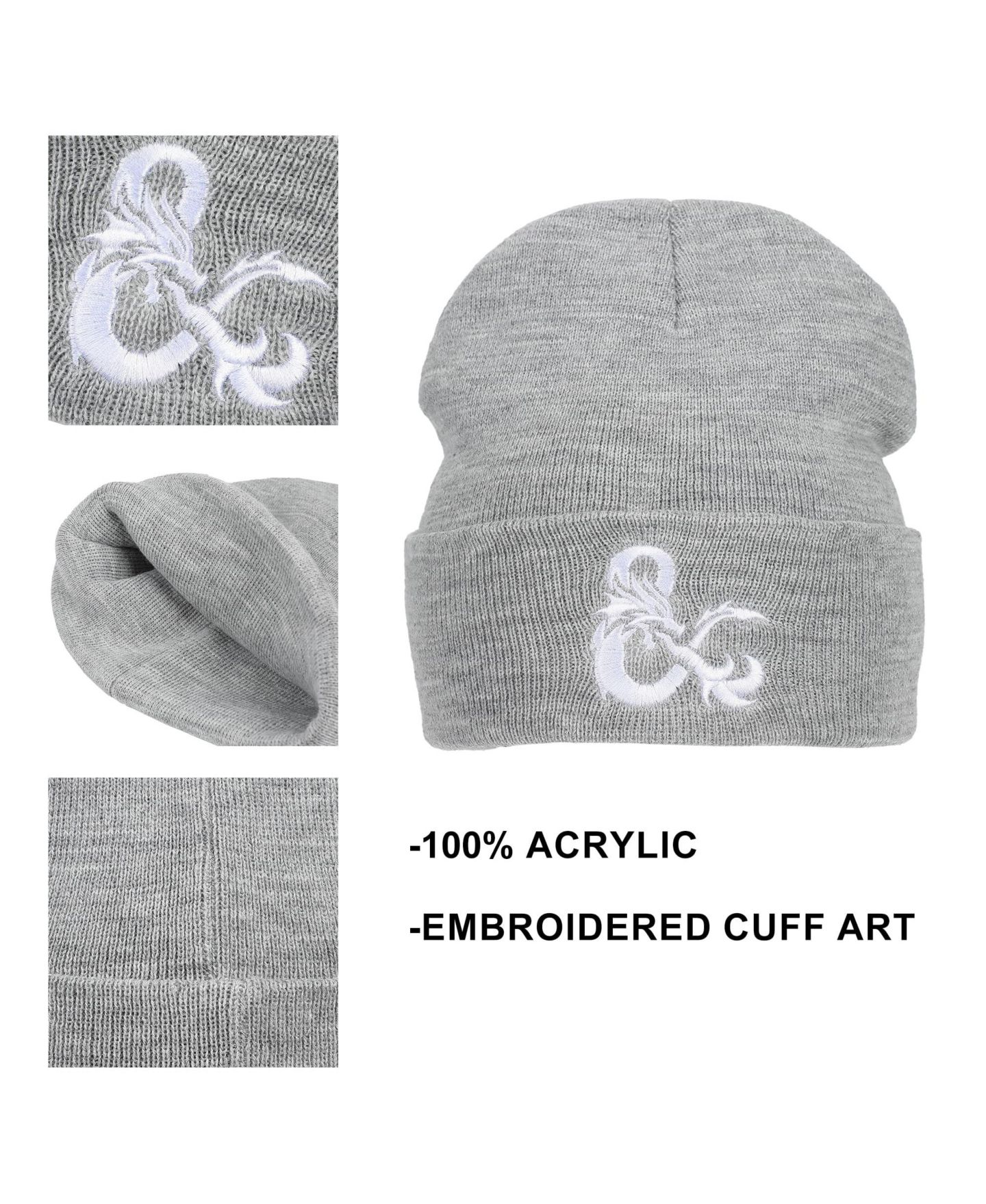 Мужская шапка Dungeons & Dragons Ampersand Logo Embroidery Heather Gray Acrylic Knit Cuff, цвет: Серый — фото 10