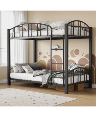 Twin Over Twin Metal Bunk Bed with Ladder and Arched Guardrail, Space-Saving Bed Frame with Steel Slats, No Box Spring Needed