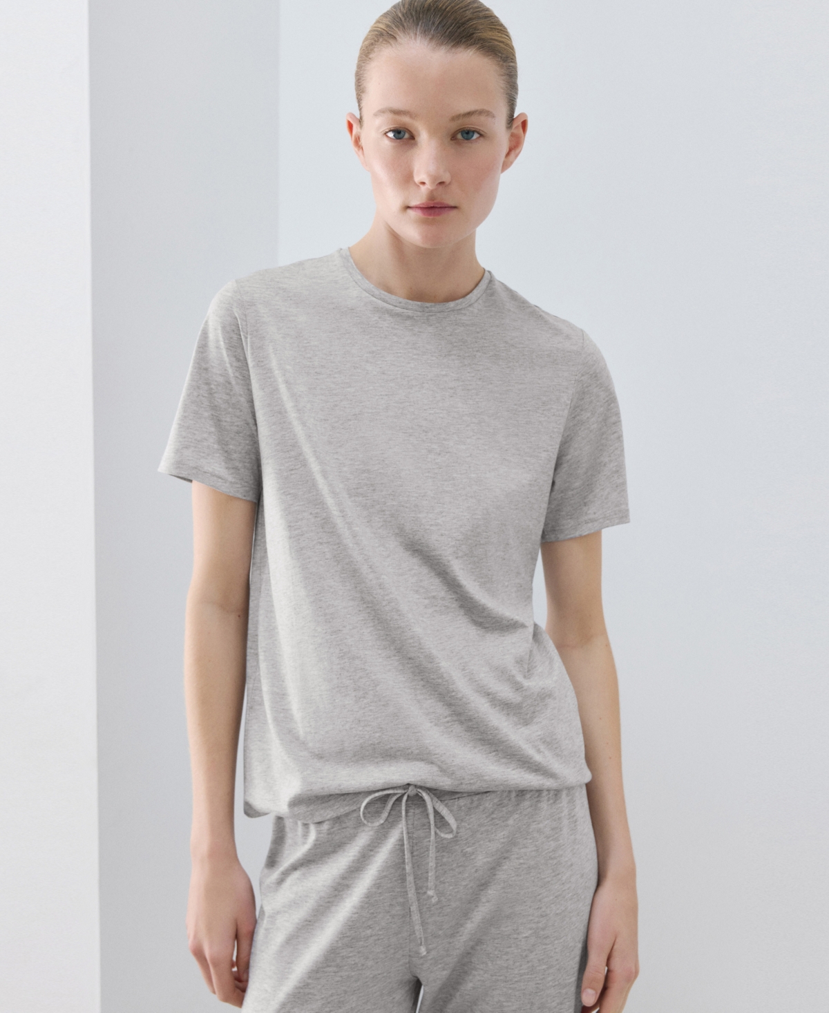 Mango Women's Lyocell Cotton Short-Sleeve T-Shirt - Light, Pastel Gray
