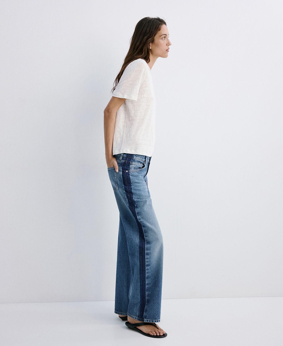 Mango Women's Contrasting Stripe Low-Rise Jeans view 5 — MAYCSS fashion products