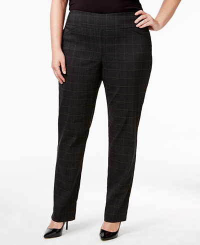 Charter Club Plus Size Cambridge Tummy-Control Plaid Pull-On Pants, Only at Macy's