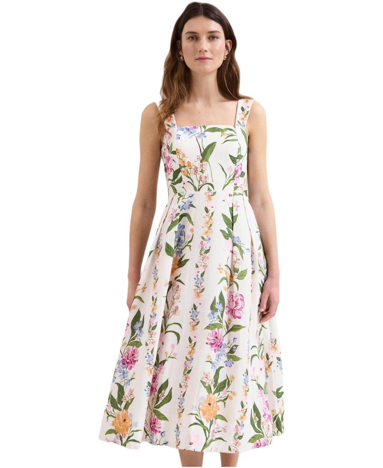 Women's Lucia Linen Blend Square Neck Midi Dress