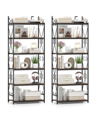 2Pieces 6-Tier Bookshelf 71.5'' Industrial Tall Bookcase with Open Shelves for Study