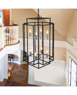  Industrial Metal Frame 8-Light Geometric Pendant Chandelier, Adjustable Hanging Light