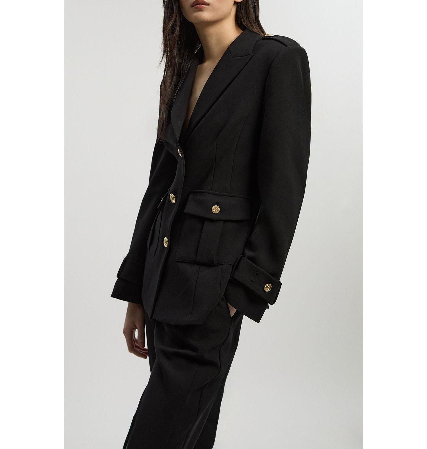 Женский пиджак Karen Millen Petite Military Single Breasted Blazer, цвет: Чёрный — фото 6