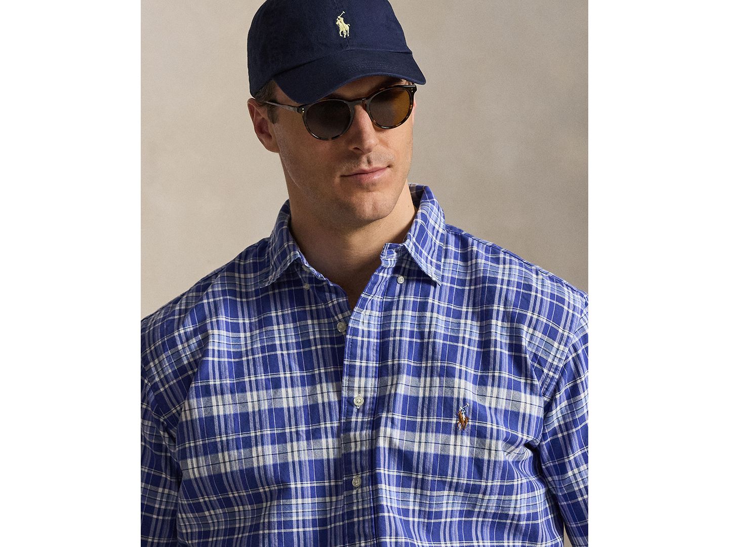Мужская рубашка Polo Ralph Lauren Big and Tall Plaid Oxford, цвет: Синий / Белый разноцветный — фото 3