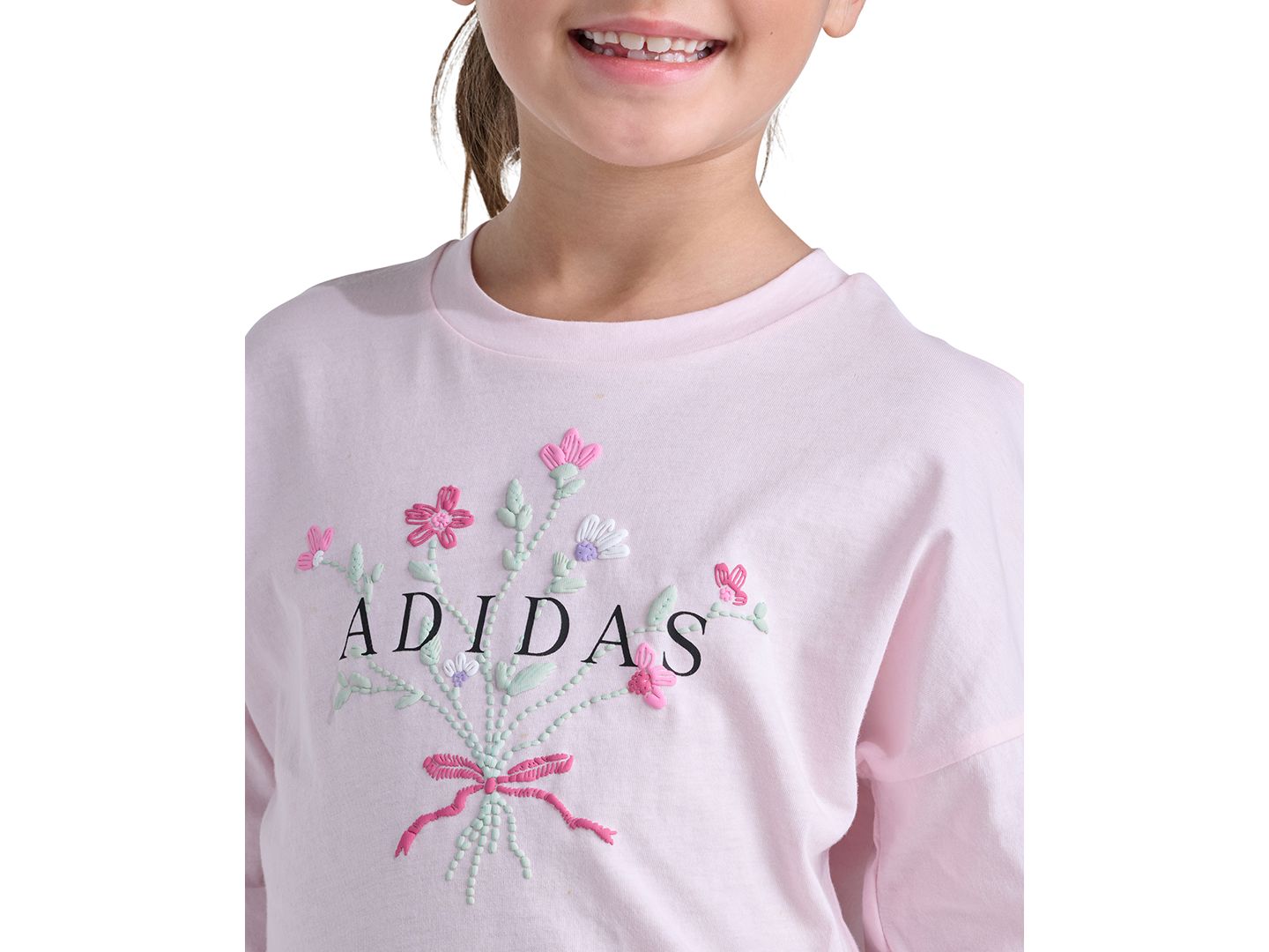 Детский комплект adidas для девочек: свитшот и брюки, 2T-6X, 2 предмета, цвет: Розовый / Чёрный — фото 3