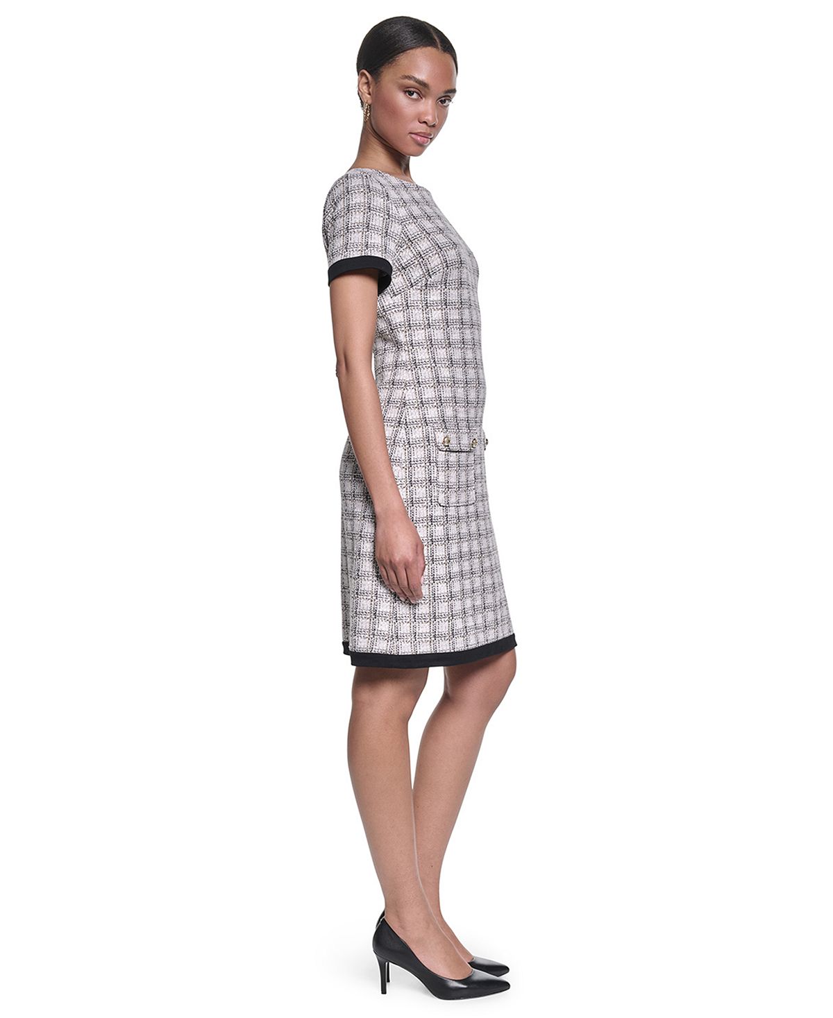 KARL LAGERFELD PARIS Women's Windowpane Knee-Length Dress view 3 — MAYCSS fashion products