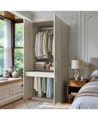 Linen Finish 4-Door Wardrobe - 31.5"x23.6"x77.2" Modern Aluminum Frame Closet | Bedroom Storage Organizer | Tall Standing Cabinet