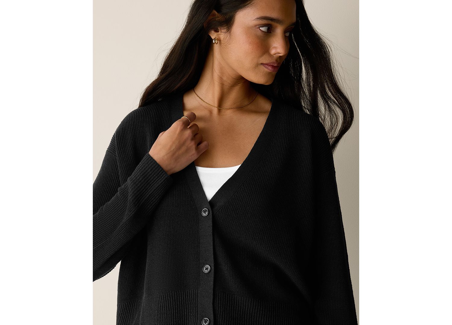Women's Boxy V-Neck Long-Sleeve Cardigan