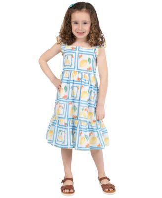 Girls' 2T-6X Printed Flutter-Sleeve Two-Tier Skirt Dress