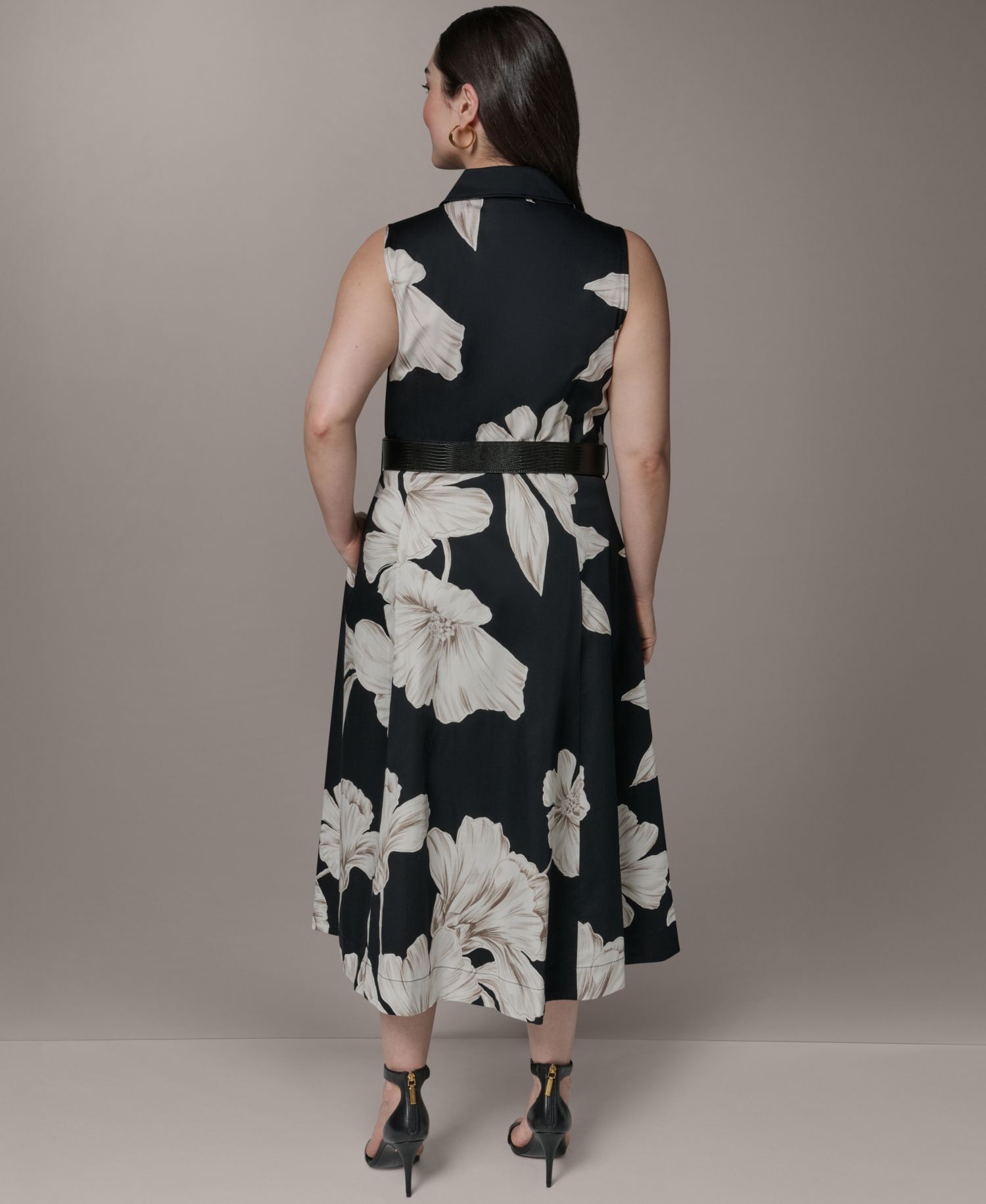 Plus Size Sleeveless Belted Midi Dress