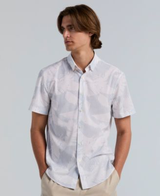 Men's Slim-Fit Feather Print Short-Sleeve Shirt 