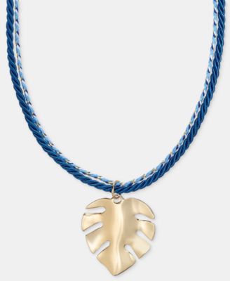 Palm Leaf Double Cord Pendant Necklace, 16" + 2" extender