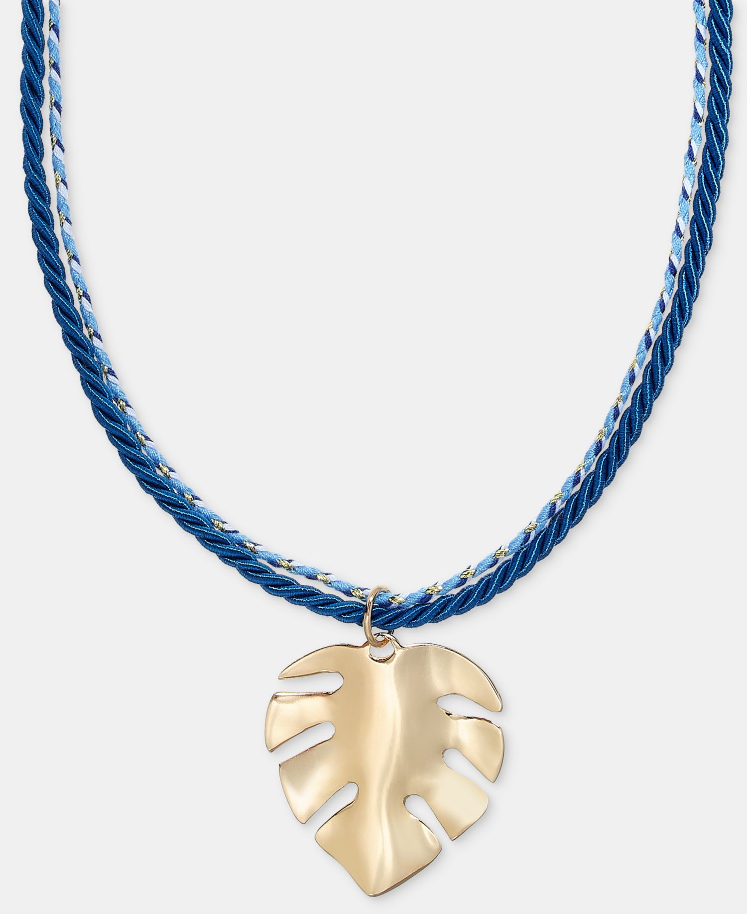Palm Leaf Double Cord Pendant Necklace, 16" + 2" extender