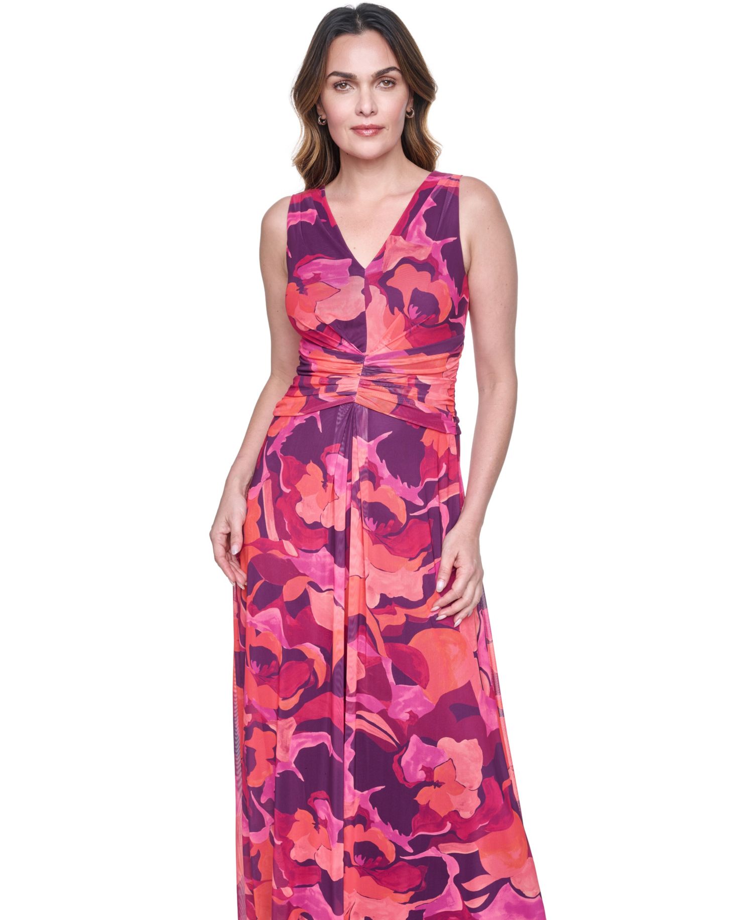Petite V-Neck Ruched Waist Maxi Dress