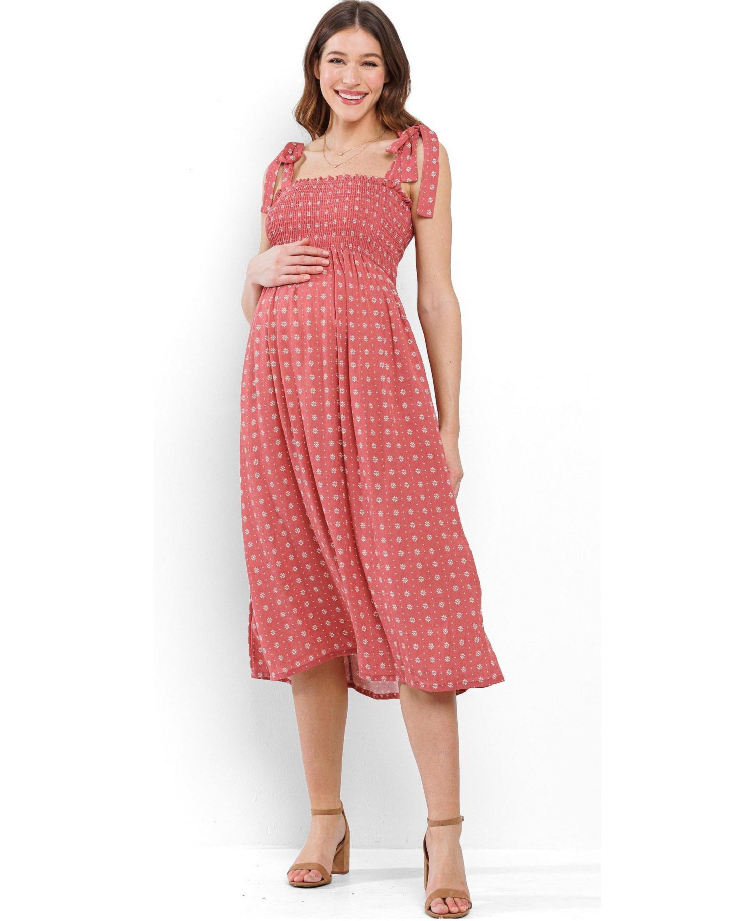Women's Floral Smocked Sleeveless Midi Dress with Adjustable Straps