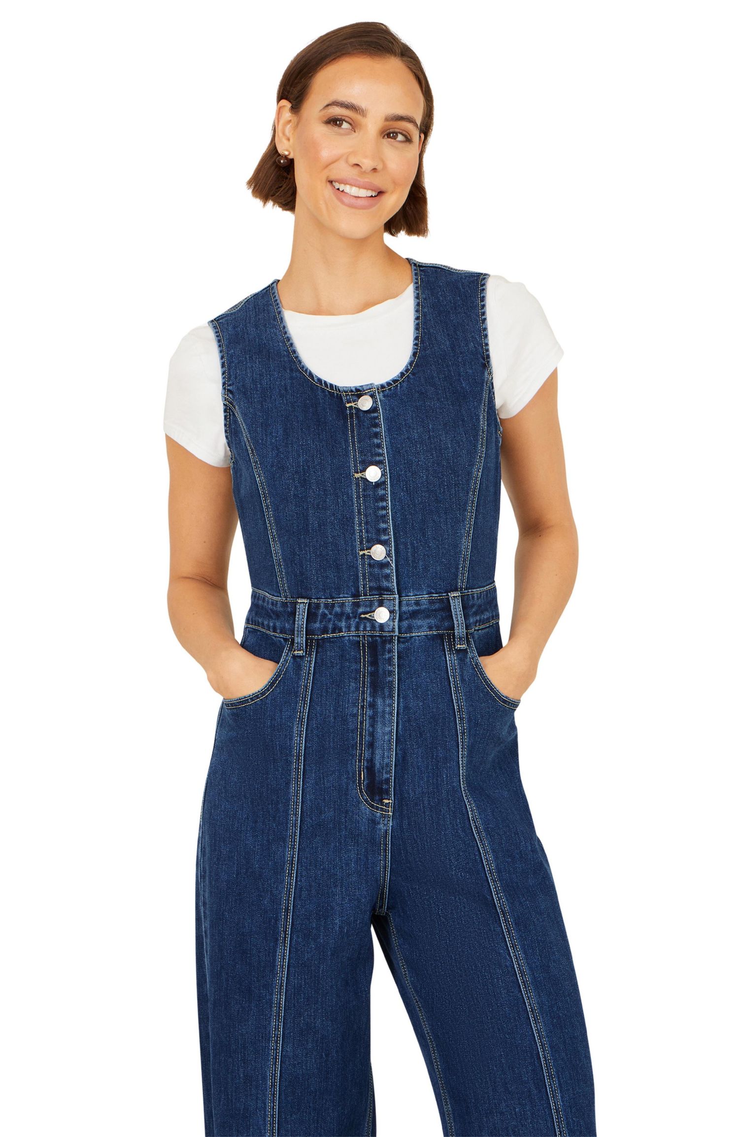 Women's Denim Stretch Fitted Jumpsuit
