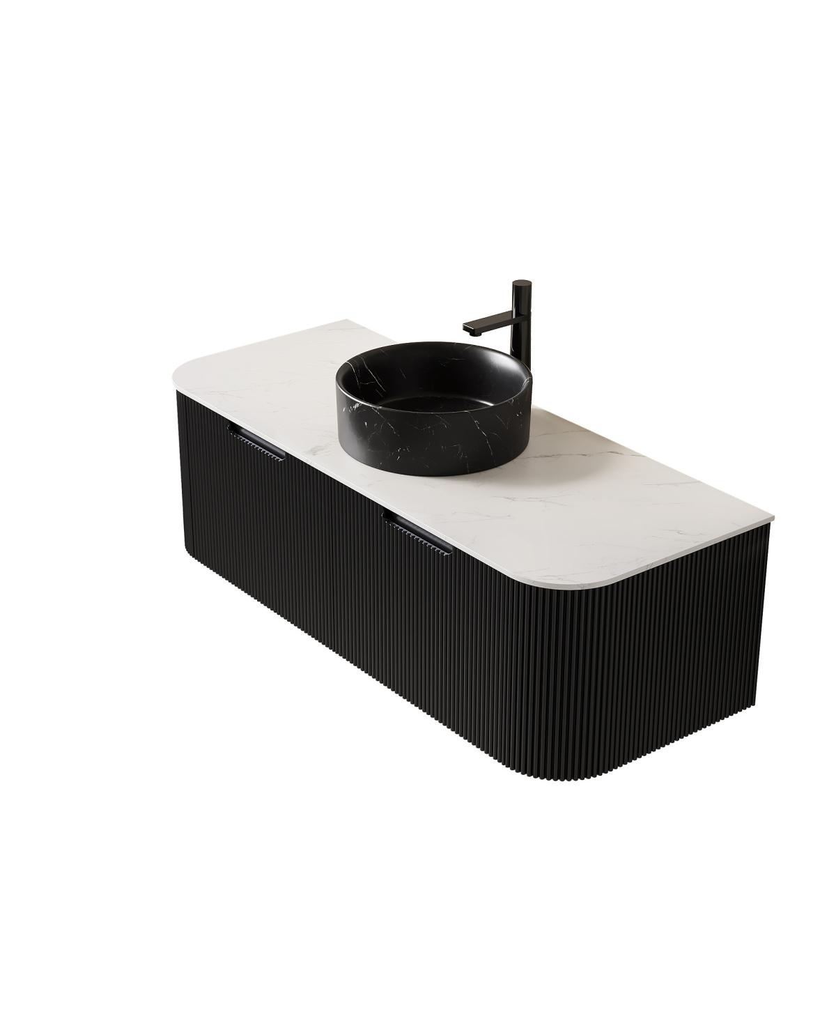 Sillysis Wall Mounted Bathroom Vanity with Sintered Stone Top, Ceramic Round Sink, Stripe Drawer