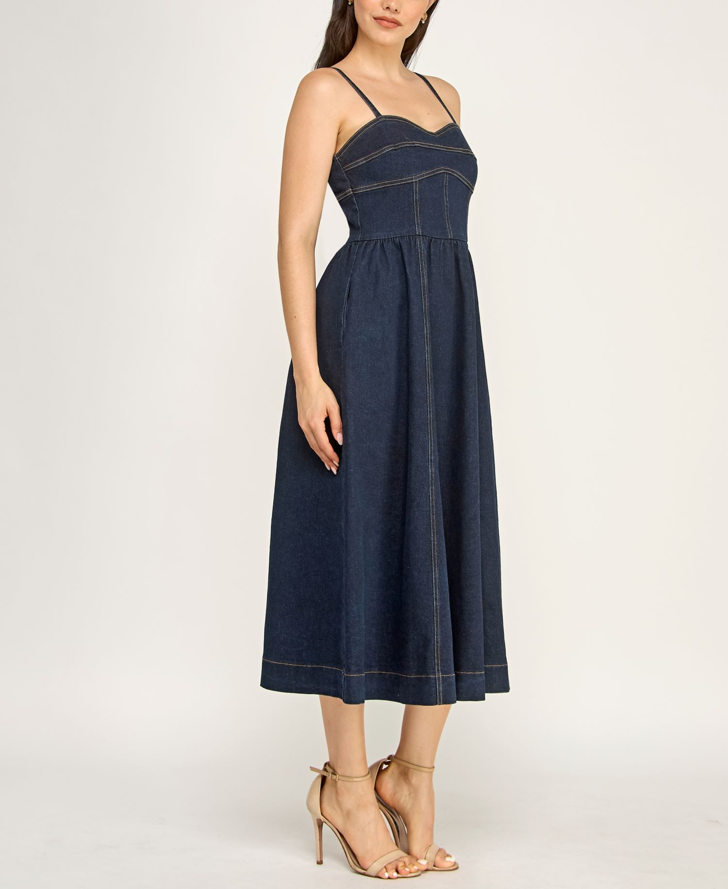 Juniors' Indigo Denim Sweetheart Midi Dress