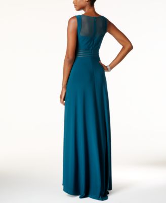 Nightway Petite Illusion Mesh Slit Gown