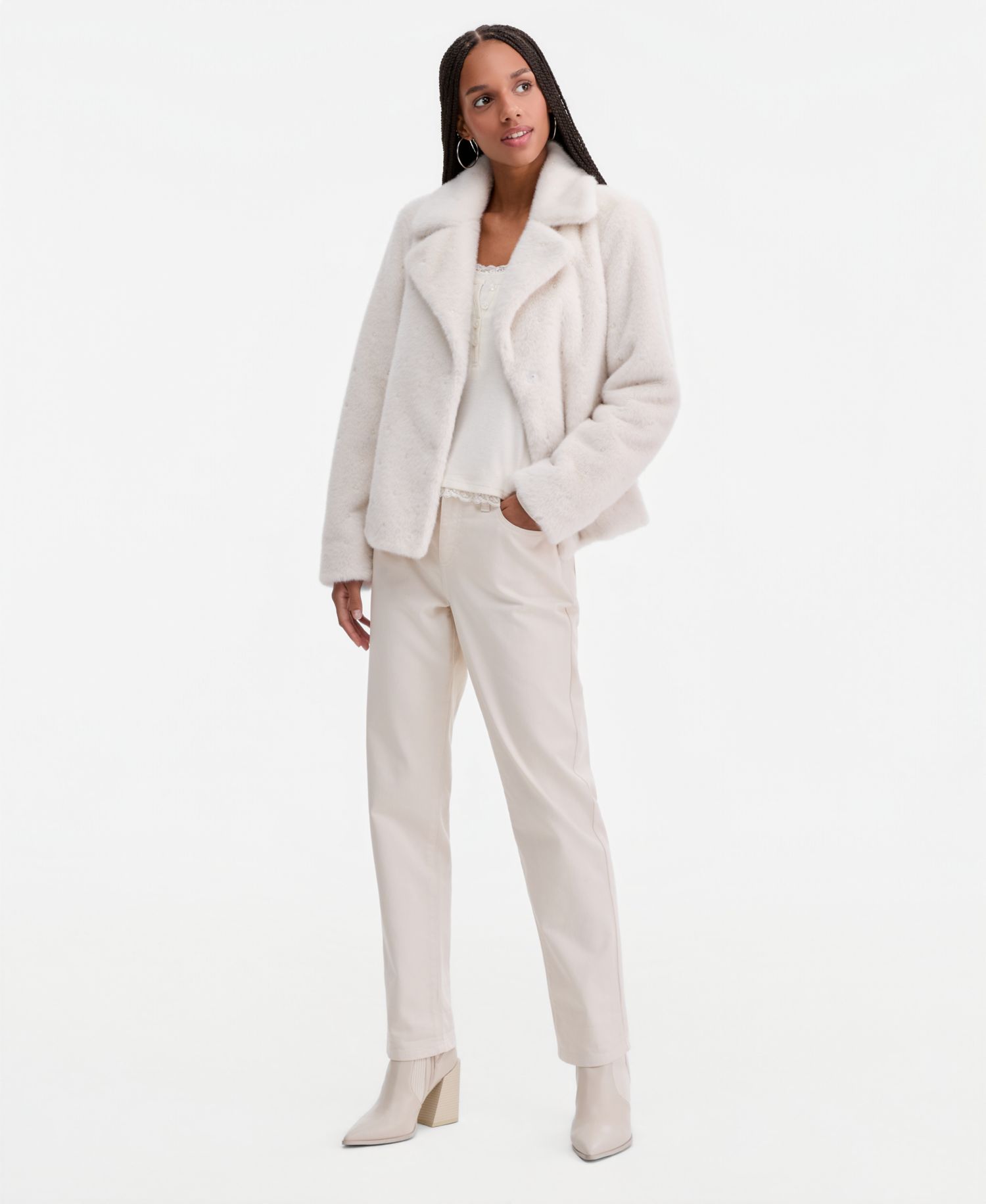 Women's Faux-Fur Pearl Embellished Short Jacket