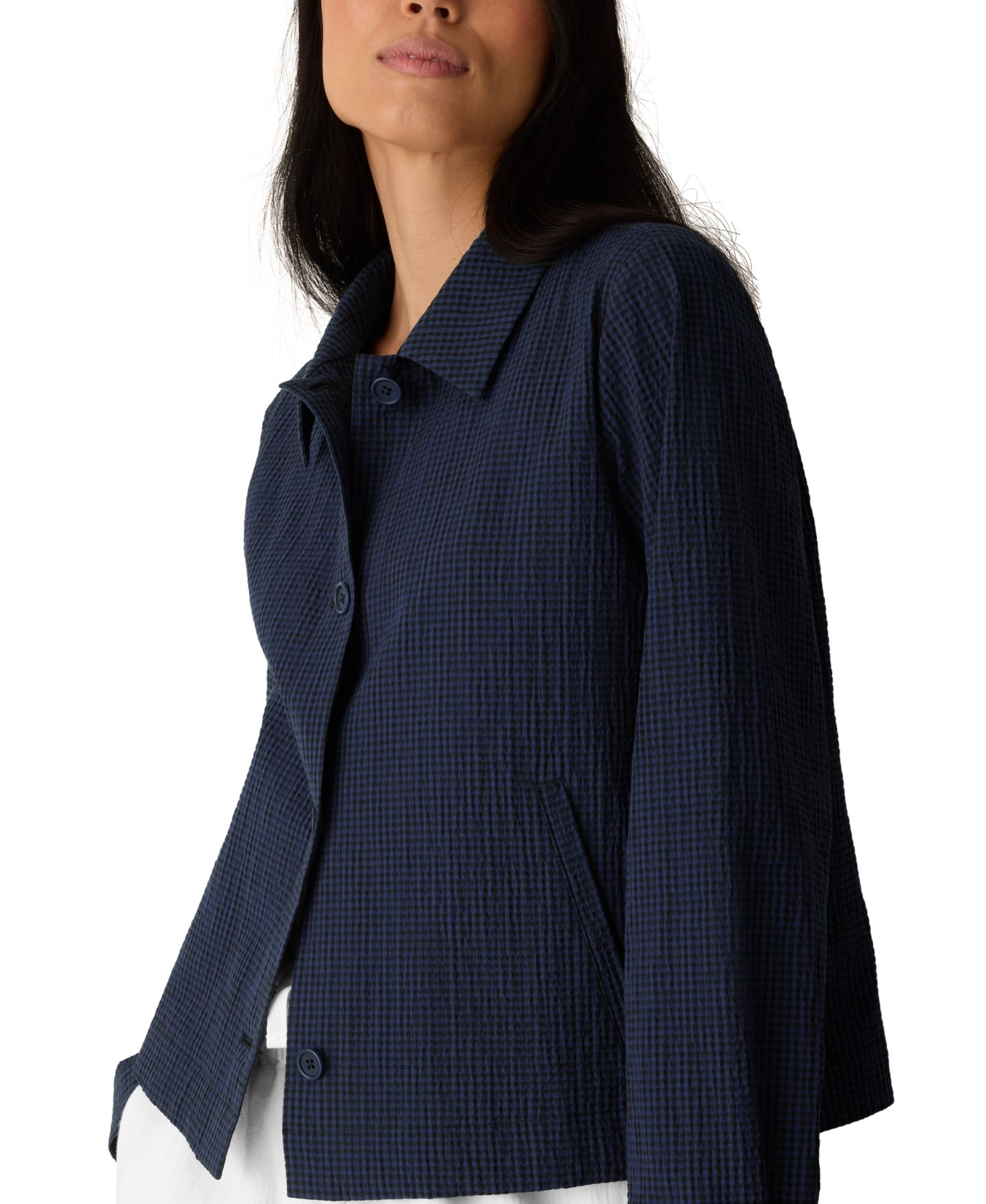 Женская куртка Eileen Fisher Cotton-Blend Classic Collar A-Line Jacket, Regular And Plus, цвет: Deep Dive — фото 3