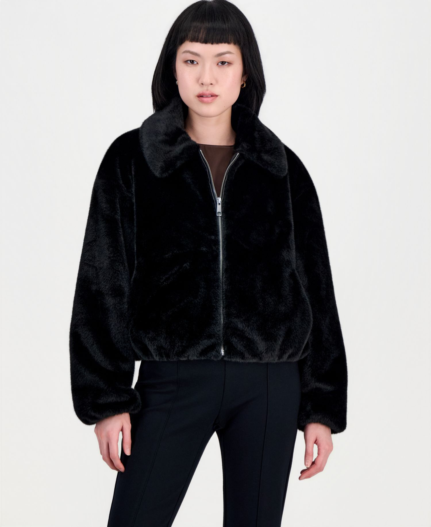 Women's Collared Faux-Fur Bomber Coat