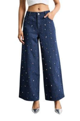 Women's Hotfix Embellished Wide Leg Jean