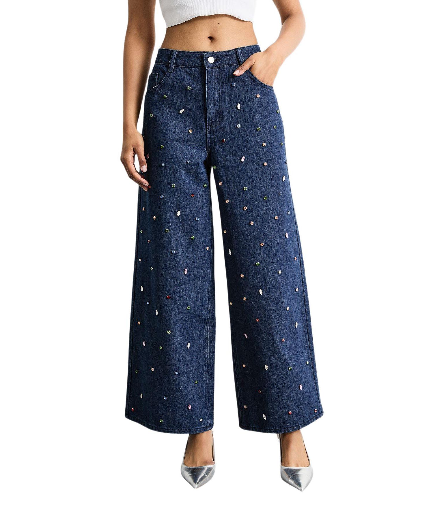 Women's Hotfix Embellished Wide Leg Jean