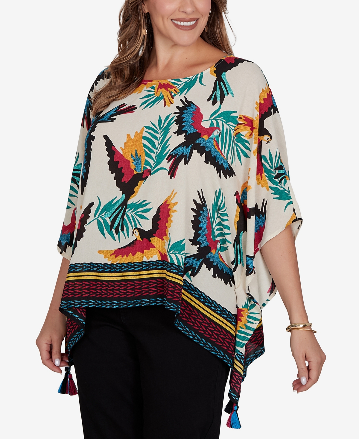 Ruby Rd. Plus Paradise Birds Printed Crepe T-Shirt