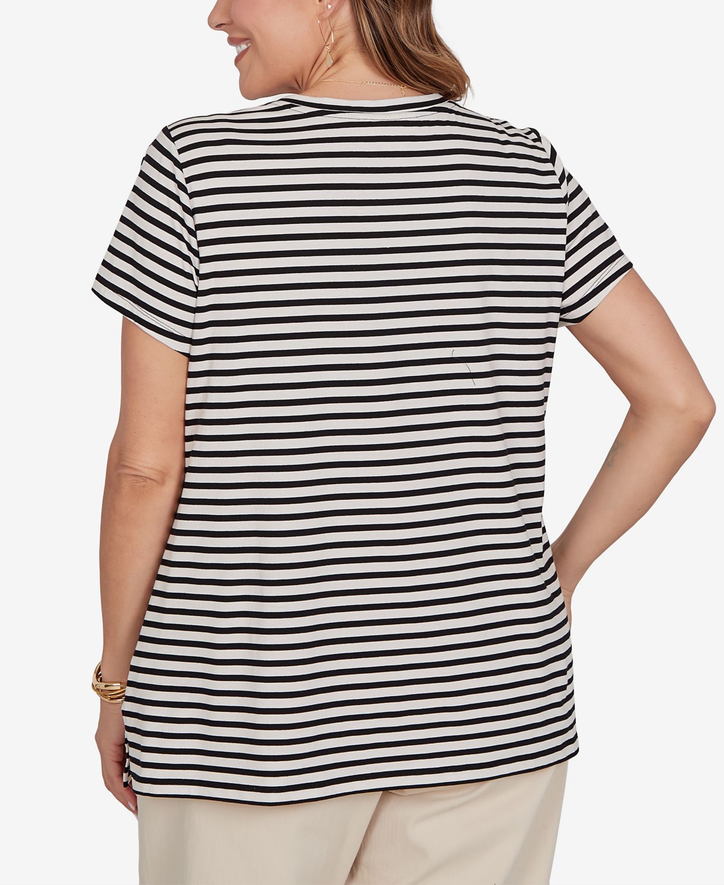 Женская футболка Ruby Rd. Plus Size Embellished Toucan Stripe Knit, цвет: Чёрный разноцветный — фото 5