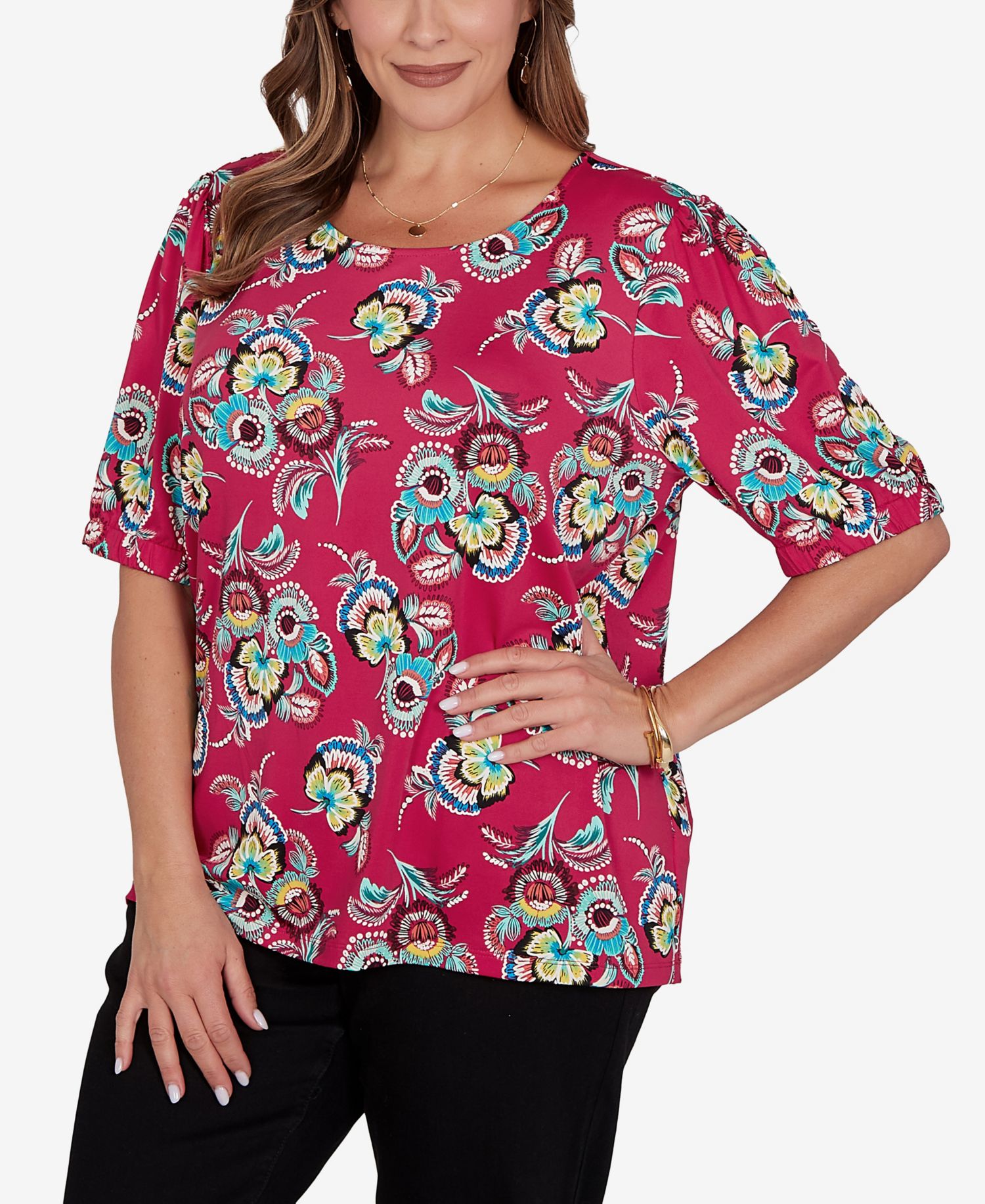 Plus Size Etched Floral Puff Print T-Shirt