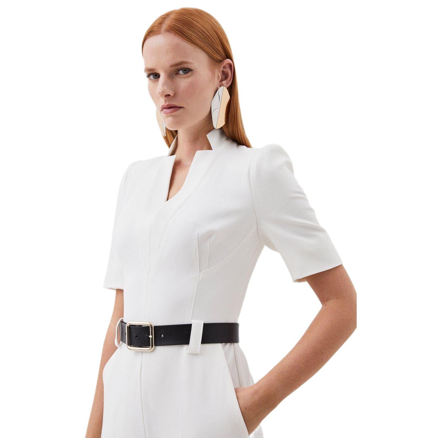 Женский комбинезон Karen Millen Structured Crepe Forever Belted Jumpsuit, цвет: Слоновая кость — фото 2