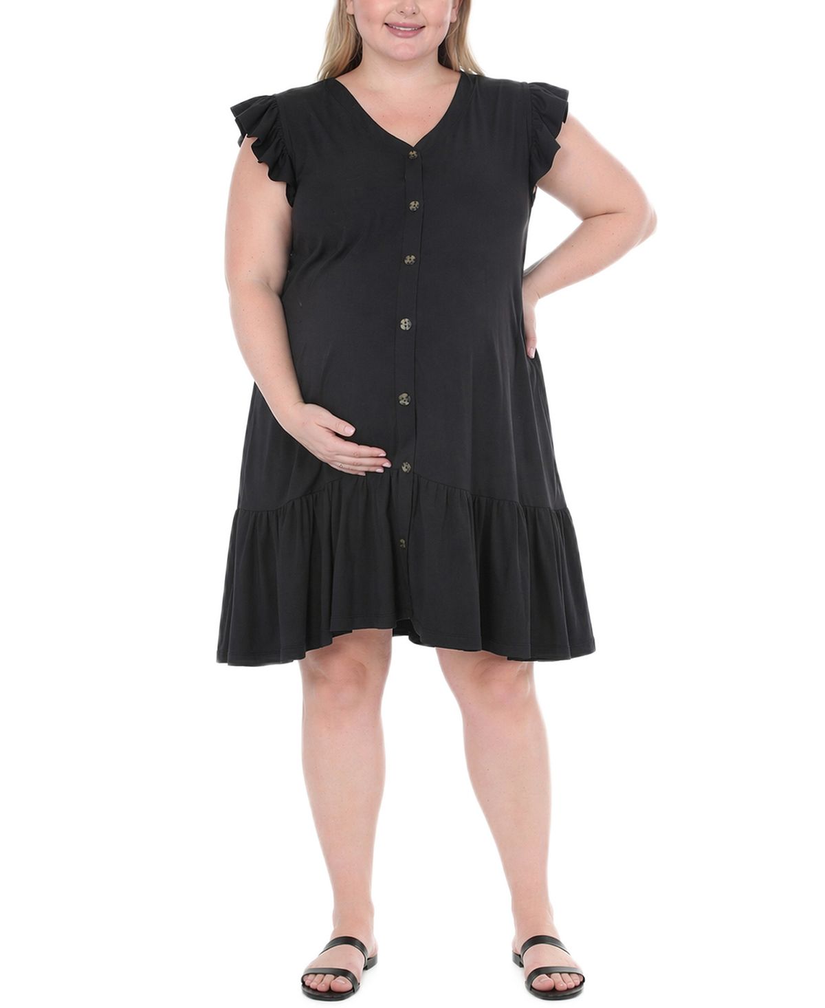White Mark Plus Size Flutter-Sleeve Button-Front Tiered Maternity Dress view 2 — MAYCSS fashion products