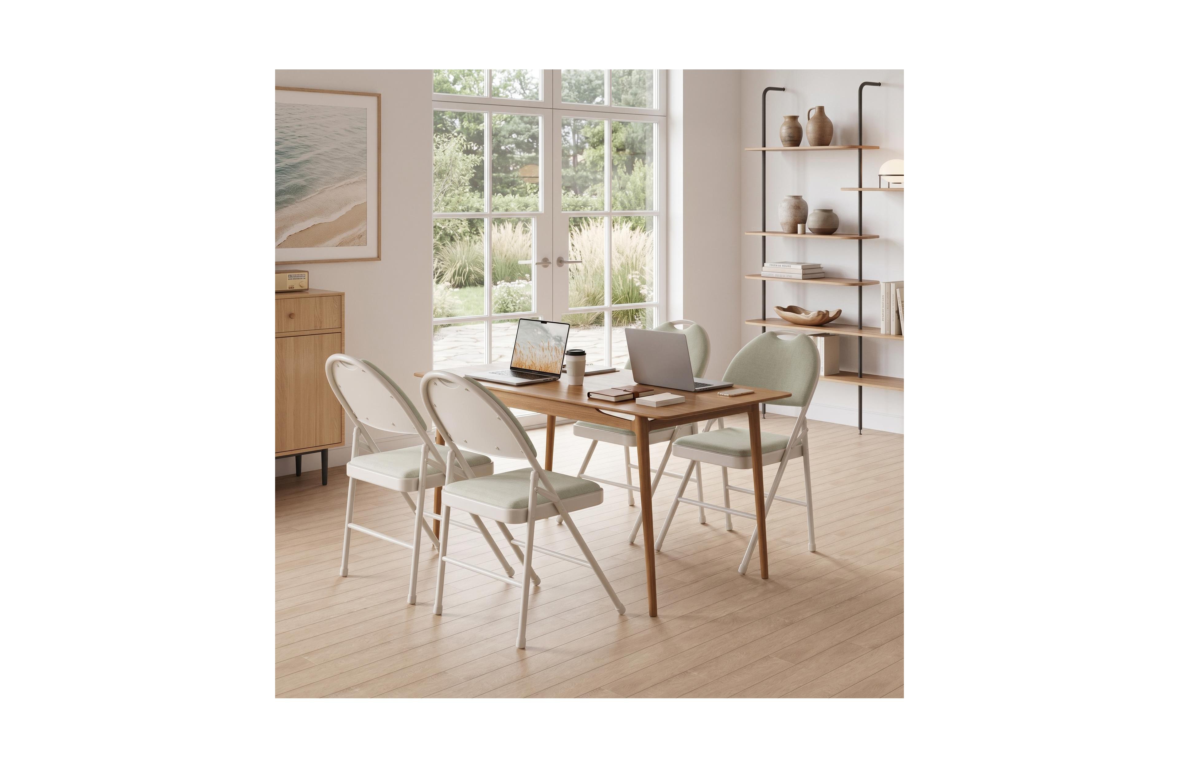 homfan 4 Piece Cushioned Folding Chairs with Ergonomic Wide Back, Reinforced Metal Frame and Nesting Stackable Design - Portable Seating for Events
