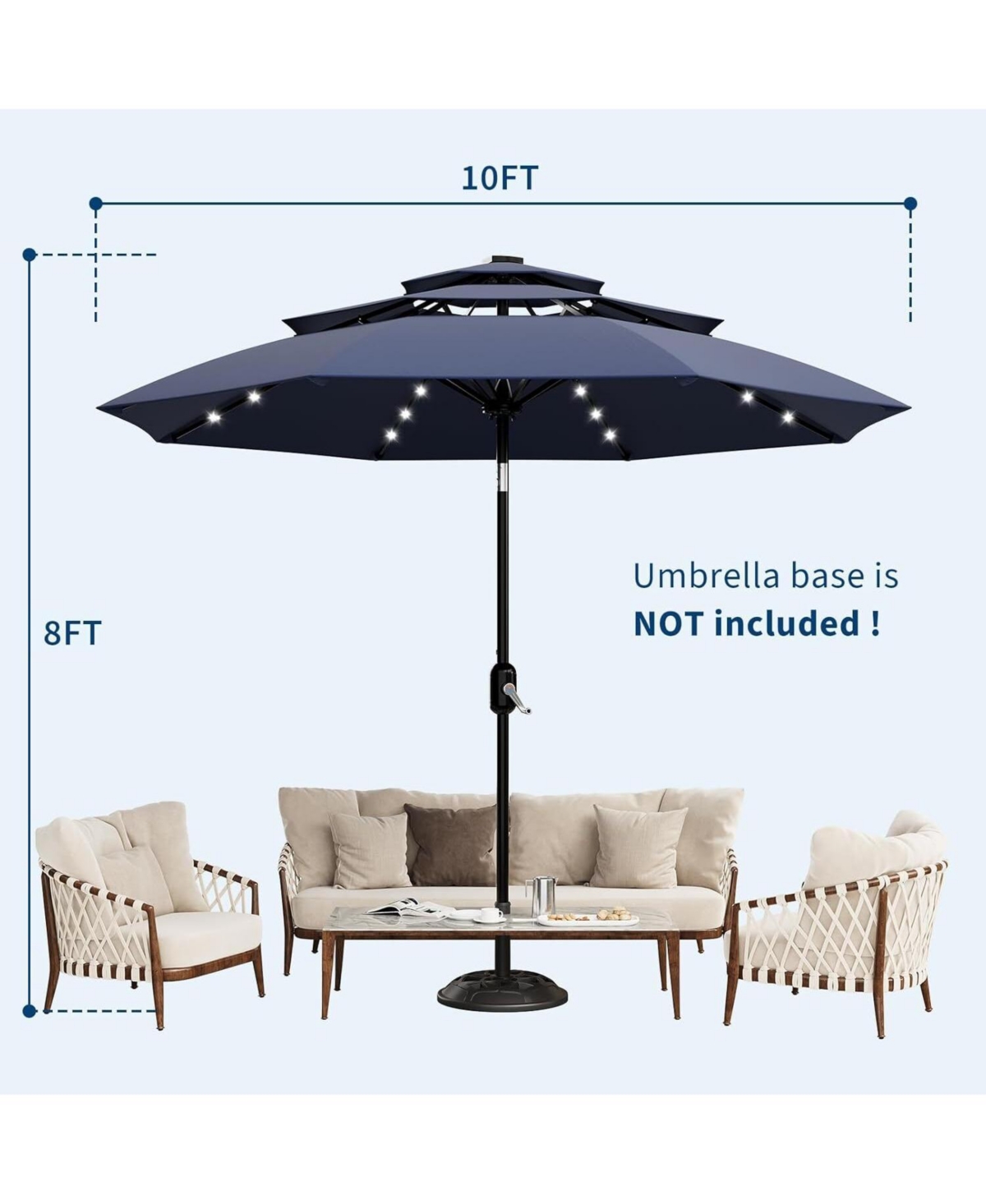 gaomon 3-Tier 10Ft Patio Umbrella, Easy Crank and Push Button Tilt for Pool, Deck, Yard, Garden with Led Lights (No Base)