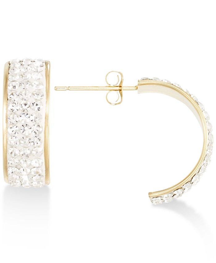 Pavé Crystal Wide Half-Hoop Earrings in 10k Gold