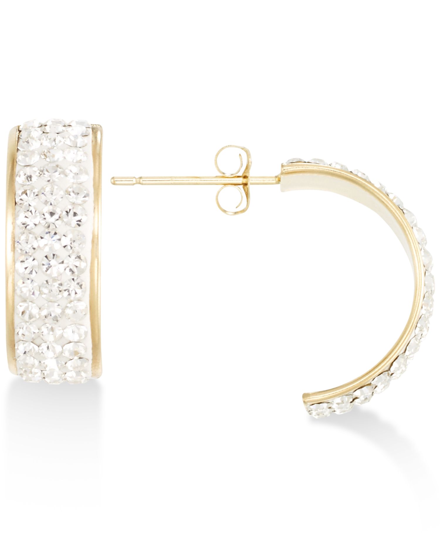 Pav&eacute; Crystal Wide Half-Hoop Earrings in 10k Gold